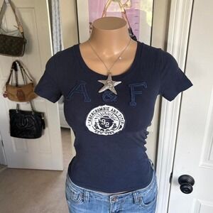 y2k 2000s abercrombie & fitch spellout navy logo baby tee